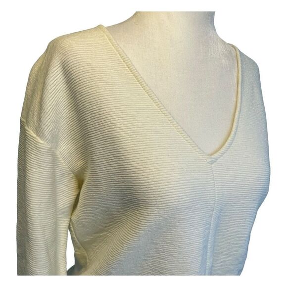 Madewell Texture & Thread Textured Tie-Front Top Ivory Knit Long-Sleeve V-Neck S - Picture 5 of 10
